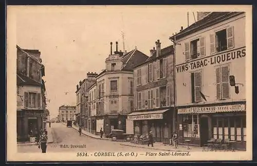 AK Corbeil, Place Saint-Léonard avec commerces de vins et tabac