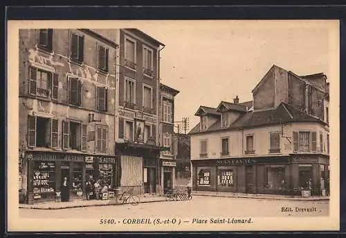 AK Corbeil, Place Saint-Léonard avec commerces et immeubles