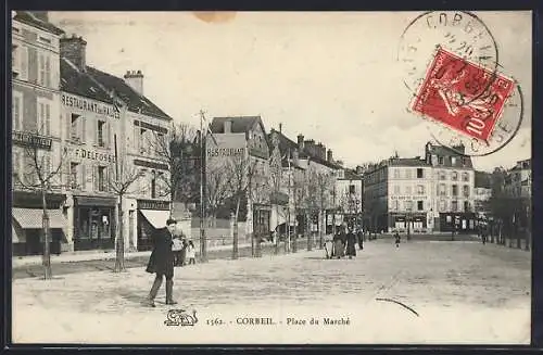 AK Corbeil, Place du Marché avec restaurants et passants