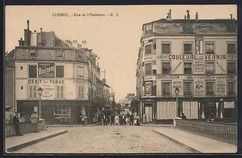 AK Corbeil, Rue de l`Ombreire avec magasins et passants