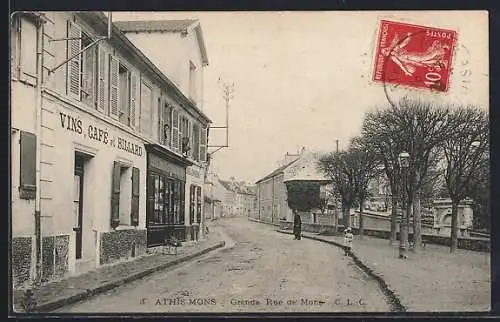 AK Athis-Mons, Grande Rue de Morangis avec café et arbres en bordure de route