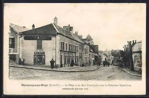 AK Morsang-sur-Orge, La Place et la Rue Principale avec la Fontaine Saint-Jean renommée par son eau