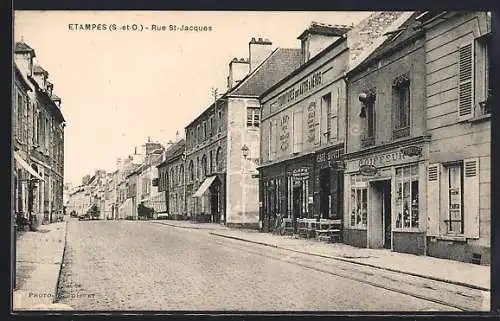 AK Étampes, Rue St-Jacques avec commerces et facades anciennes