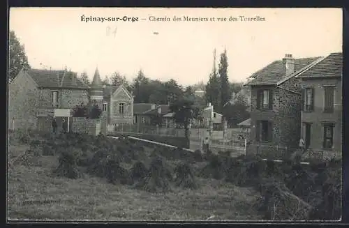 AK Épinay-sur-Orge, Chemin des Meuniers et vue des Tourelles