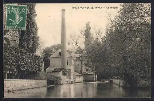 AK Crosnes, Le Moulin et la rivière paisible