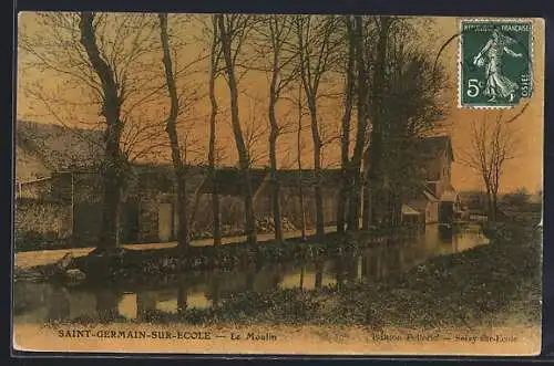 AK Saint-Germain-sur-École, Le Moulin et le cours d`eau bordé d`arbres