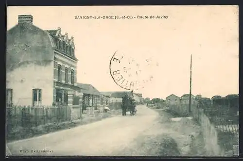 AK Savigny-sur-Orge, Route de Juvisy avec charrette à cheval