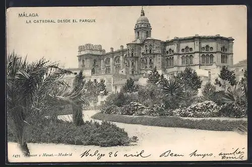 AK Málaga, La Catedral desde el Parque