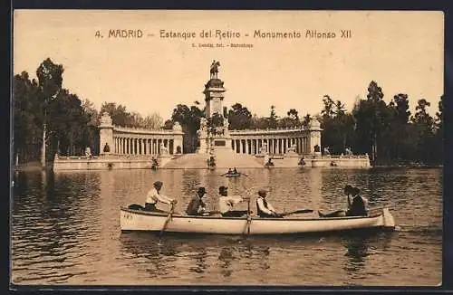 AK Madrid, Estanque del Retiro, Monumento Alfonso XII.