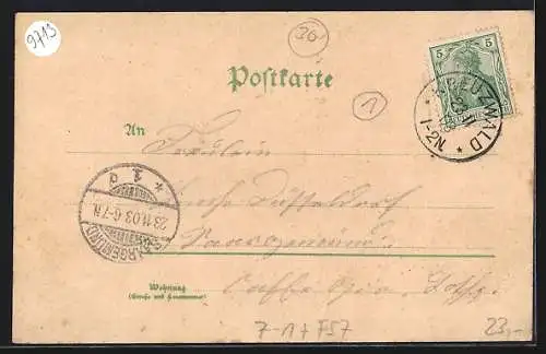 Lithographie Kreuzwald i. Lothr., Restaurant v. Jos. Guldner, Schacht Maria, Kirche