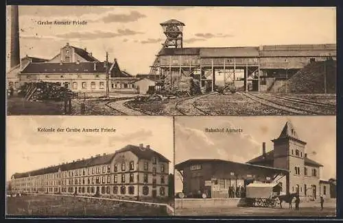 AK Aumetz, Die Grube Aumetz Friede und die Kolonie, Bahnhof