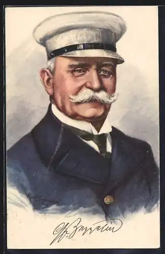 Künstler-AK Portrait vom Grafen Ferdinand von Zeppelin