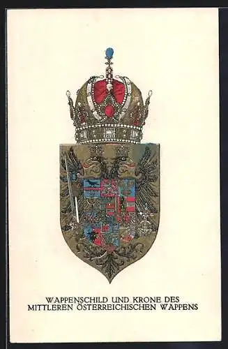 AK Rotes Kreuz Kriegsfürsorge, Wappenschild und Krone von Österreich