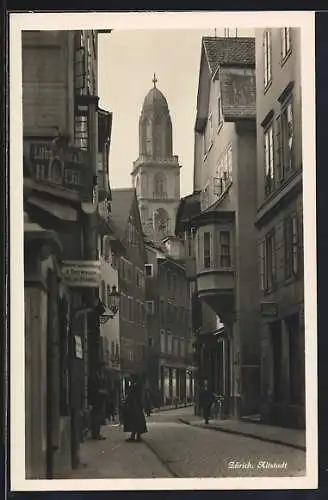 AK Zürich, Strassenpartie in der Altstadt