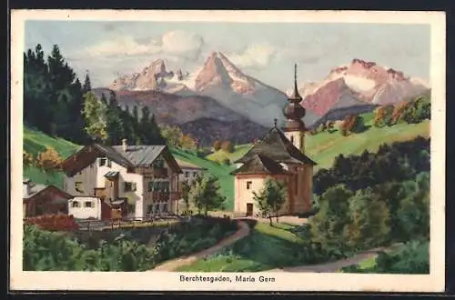 Künstler-AK Berchtesgaden, Maria Gern und Gasthof Gern