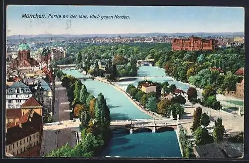 AK München, Partie an der Isar, Blick gen Norden