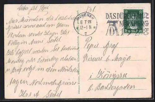 AK München, Partie an der Isar, Blick gen Norden