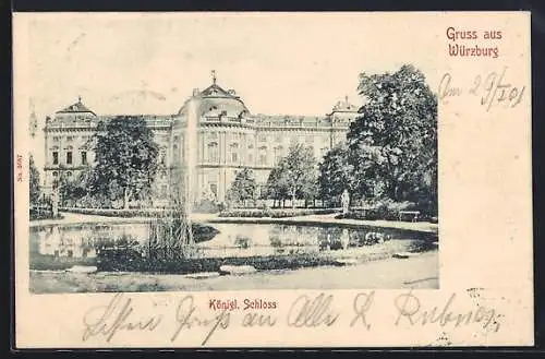 AK Würzburg, Kgl. Schloss mit Springbrunnen