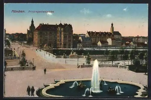 AK München, Prinzregentenbrücke vom Springbrunnen aus