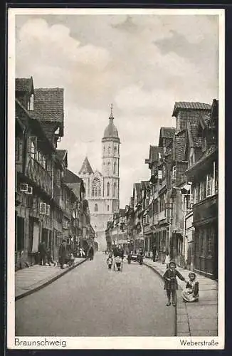 AK Braunschweig, Weberstrasse mit Blick zur Kirche