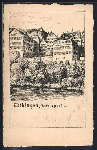 Künstler-AK Tübingen, Partie am Neckar