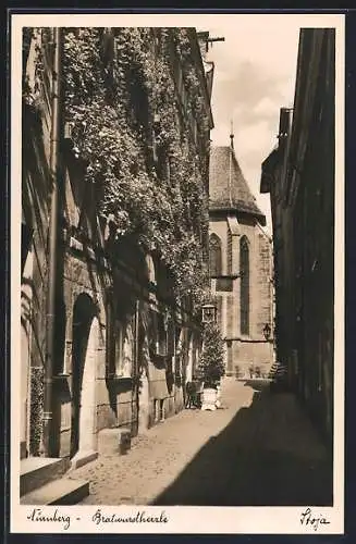 AK Nürnberg, Gasthaus Bratwurstherzle nahe der Kirche