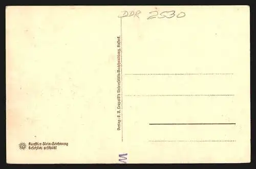 Steindruck-AK Rostock, Partie am Rathaus