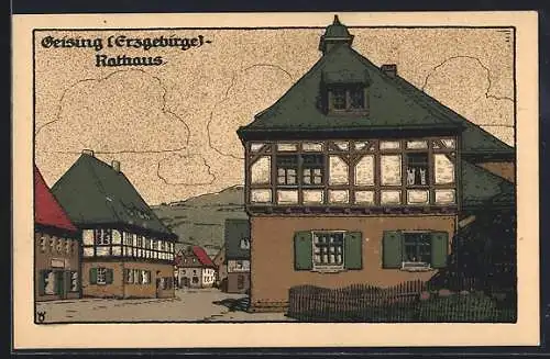 Steindruck-AK Geising / Erzgebirge, Rathaus