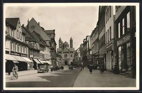 AK Speyer, Ansicht der Hauptstrasse mit Dom im Hintergrund