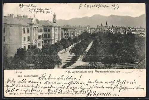 AK Rosenheim, Königliches Gymnasium und Promenadenstrasse