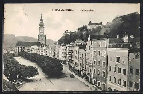 AK Burghausen / Salzach, Hauptplatz mit Kirche