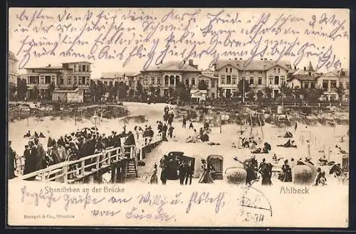 AK Ahlbeck / Seebad, Strandleben an der Seebrücke