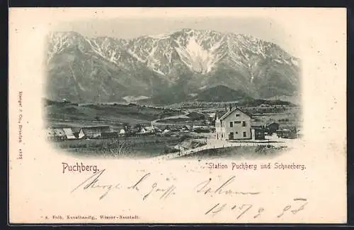 AK Puchberg, Station Puchberg und Schneeberg aus der Vogelschau