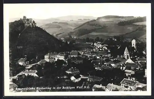 AK Kirchschlag in der Buckligen Welt, Ortsansicht mit Burg und Fernblick aus der Vogelschau