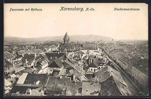 AK Korneuburg, Panorama mit Rathaus, Stockerauerstrasse