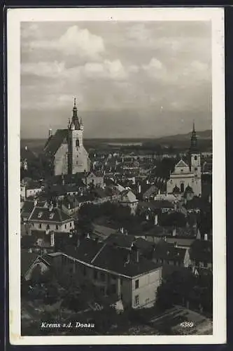 AK Krems a. d. Donau, Ortsansicht mit Kirchen aus der Vogelschau