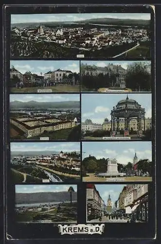 AK Krems a. D., Musikpavillon mit Utzstrasse, Wetterhäuschenpark, Totalansicht