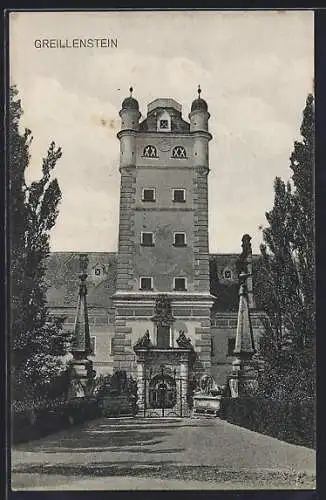 AK Röhrenbach /N.-Oe., Schloss Greillenstein, Teilansicht mit Portal und Turm