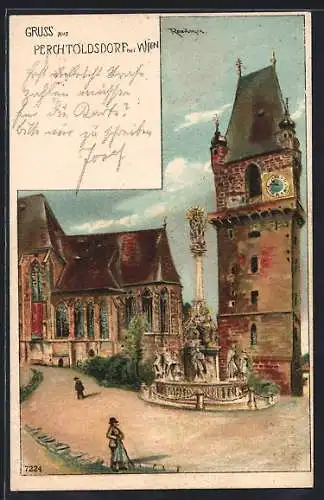 Künstler-AK Perchtoldsdorf, Platz mit Kirche