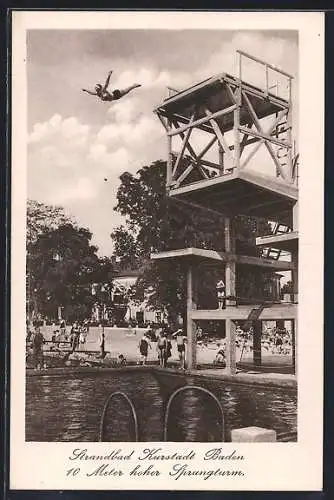 AK Baden bei Wien, Thermal-Strandbad J. Kollmann / A. Brusatti, Sprungturm