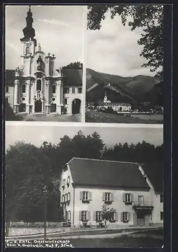 AK Gratwein, Rein, Gastwirtschaft von F. und R. Ertl, Kirche