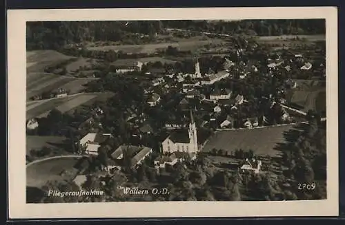 AK Wallern /O.-D., Teilansicht mit Kirche, Fliegeraufnahme