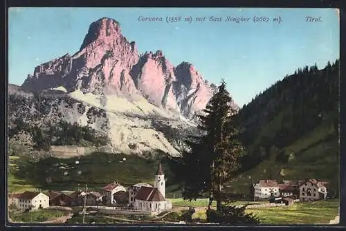 AK Corvara, Dorfpartie mit Blick zum Sass Songher