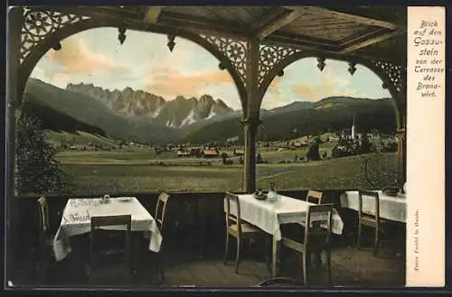 Künstler-AK Gosau, Brandwirt, Blick auf den Gosaustein von der Terrasse