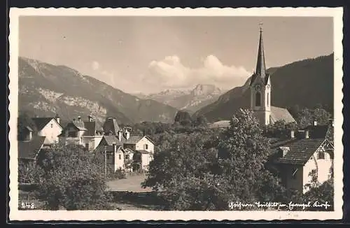 AK Goisern, Ortsansicht mit evangelischer Kirche