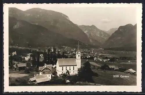 AK Gosau, Ortsansicht mit Bergpanorama