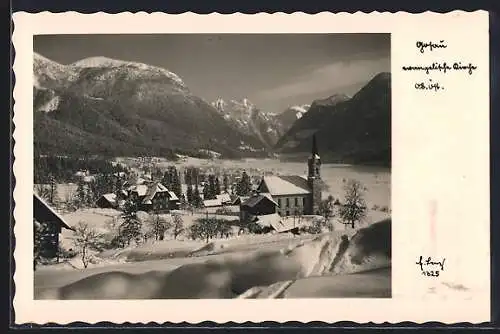 AK Gosau / Oberösterreich, Totale mit Kirche im Winter