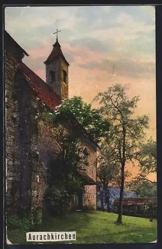 AK Ohlsdorf /O.-Oe., Aurachkirchen, abendliche Ortsansicht mit Kirche