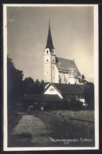 AK Taufkirchen a. d. Pram, Ortspartie mit Kirche