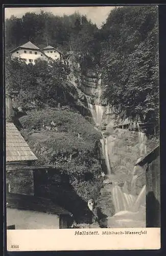 AK Hallstatt, Blick auf Mühlbach-Wasserfall